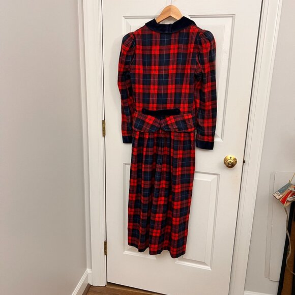 Vintage Lanz Originals 80s Red Plaid Velvet Trim Peplum Tartan Dress Sz XS - Picture 14 of 15
